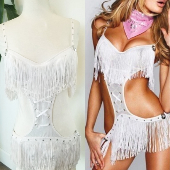 Victoria's Secret Vintage Sexy Little Things Cowgirl Bodysuit Lingerie Fringe - Picture 15 of 16